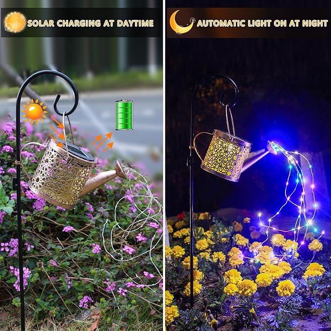 Solar Lights Outdoor Decorative, 2 Pack Metal Solar Watering Can Lights - Image 5