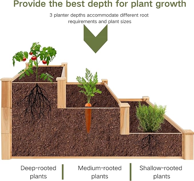 3-Tier Raised Garden Bed with Fabric Liner, Wood Elevated Planter Box with - Image 2