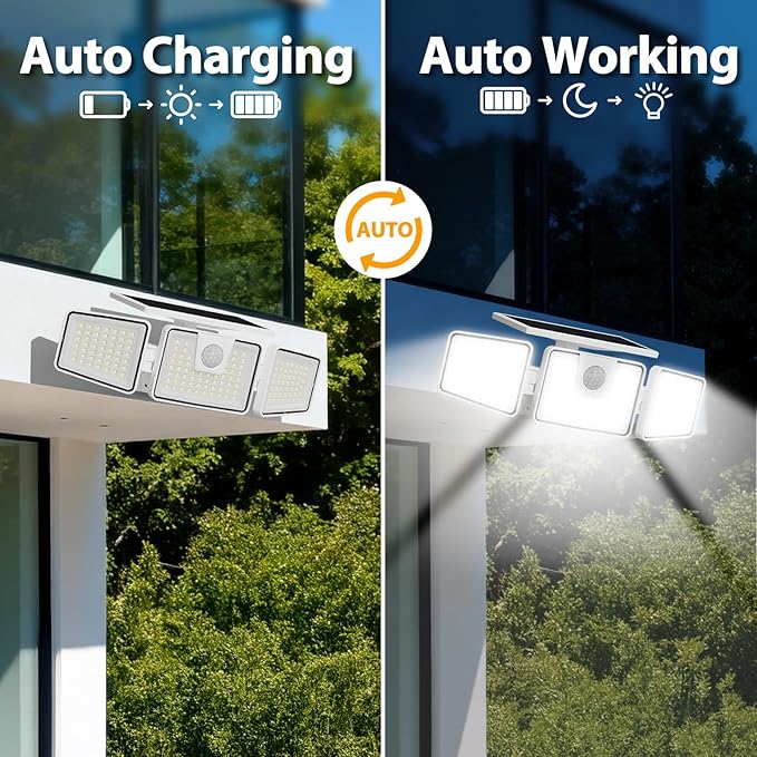 INCX 156 LED Solar Motion Lights Outdoor 2 Pack, 3 Heads Solar Security Lights - Image 6