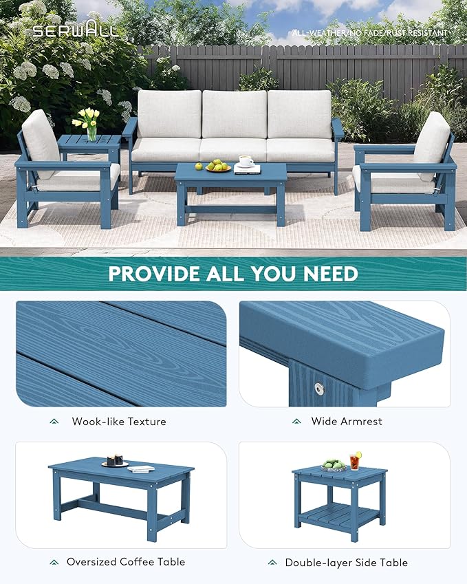 SERWALL HDPE Patio Furniture Set, 7-piece Outdoor Sectional Sofa Set, All - Image 7