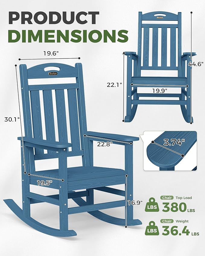 Oversized Outdoor Rocking Chairs Set of 2, High Back Outdoor Rocker Chair - Image 3