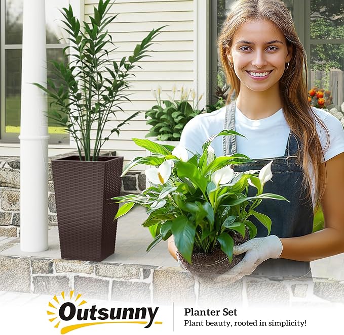 Outsunny Tall Planters for Outdoor Plants Set of 3, 24 in Taper Planters - Image 9