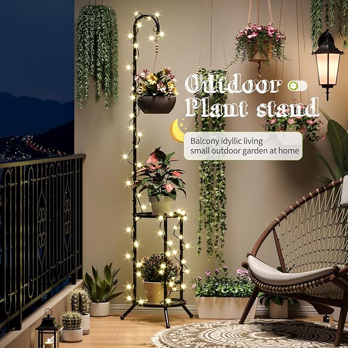 Plant Stand with Hooks Indoor Outdoor Corner Tall Plant Stand Heavy-Duty Metal - Image 2