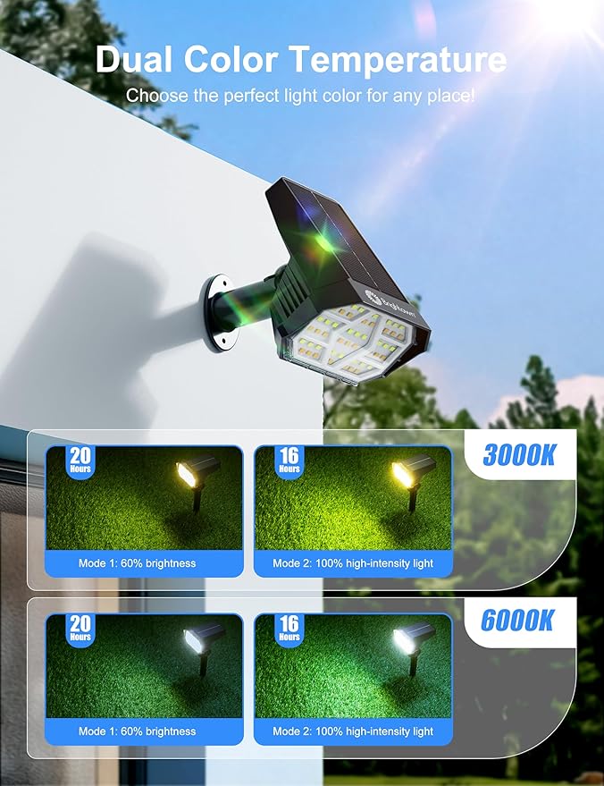 Brightown 4Pack Solar Spot Lights Outdoor, IP67 Solar Lights Outdoor Waterproof - Image 2
