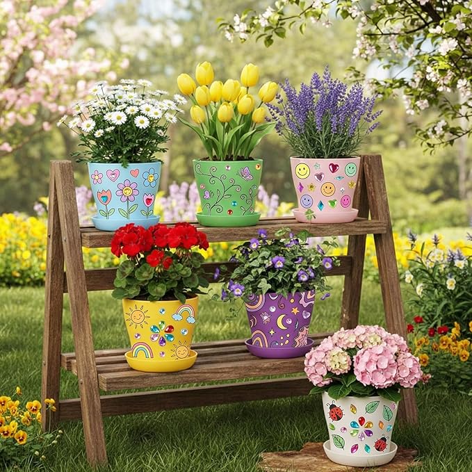 24 Set Garden Plastic Paintable Flower Pot Craft Kit 4" Starter Pots DIY - Image 2