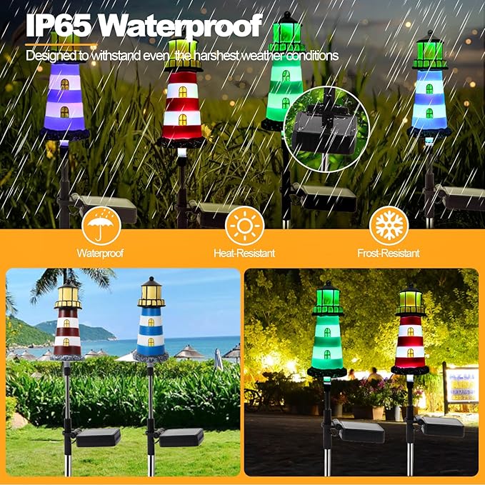 Solar Powered Waterproof Garden Lights 4 Pack – Lighthouse Design - Image 3