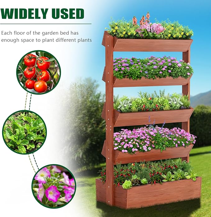 SUNYRISY 5 Tiers Vertical Wooden Raised Garden Bed Outdoor, Freestanding Garden - Image 4