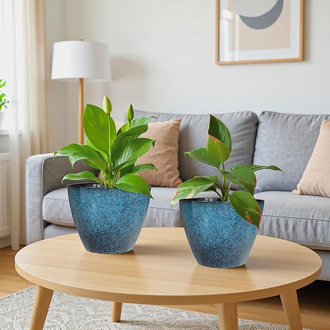 2 Pack Plastic Plant Pots with Drainage Holes, 8 inch Planter - Image 5