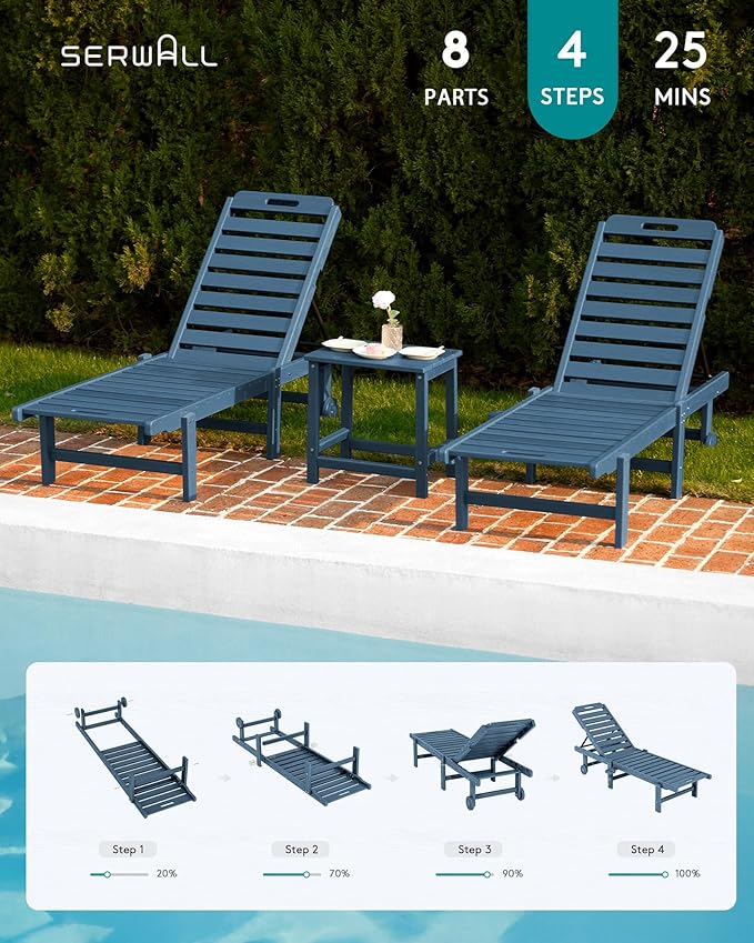 SERWALL Outdoor Chaise Lounge Set of 8, HDPE Pool Lounge Chairs - Image 7