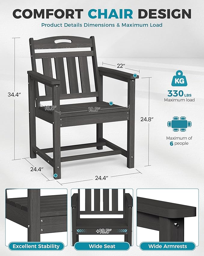 Ciokea HDPE Outdoor Dining Set, 7-Piece Patio Table and Chairs Set - Image 5