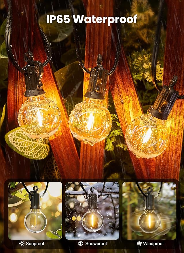 Brightown Outdoor String Lights, 50FT 25 G40 Bulbs Shatterproof Patio Lights - Image 3