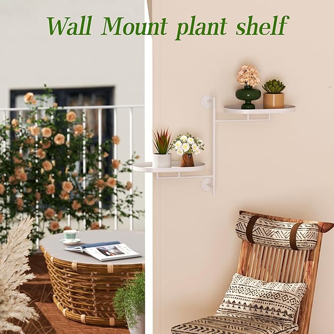 Window Rotating Plant Stand Shelf Indoor White Metal Floating Shelves 2-Tier - Image 6