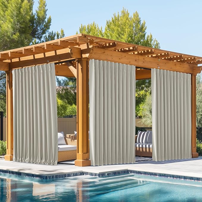 NICETOWN 2 Panels Outdoor Curtains Waterproof Pocket & Back Tab on Top & Bottom by NICETOWN