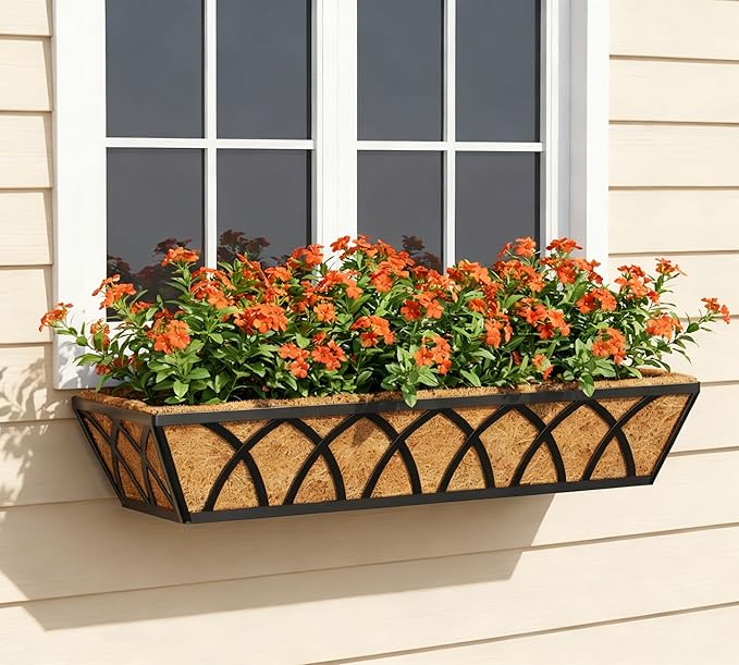 Y&M 24 Inch Window Deck with Coco Liner, Fence Metal Hanging Flower Planter - Image 6