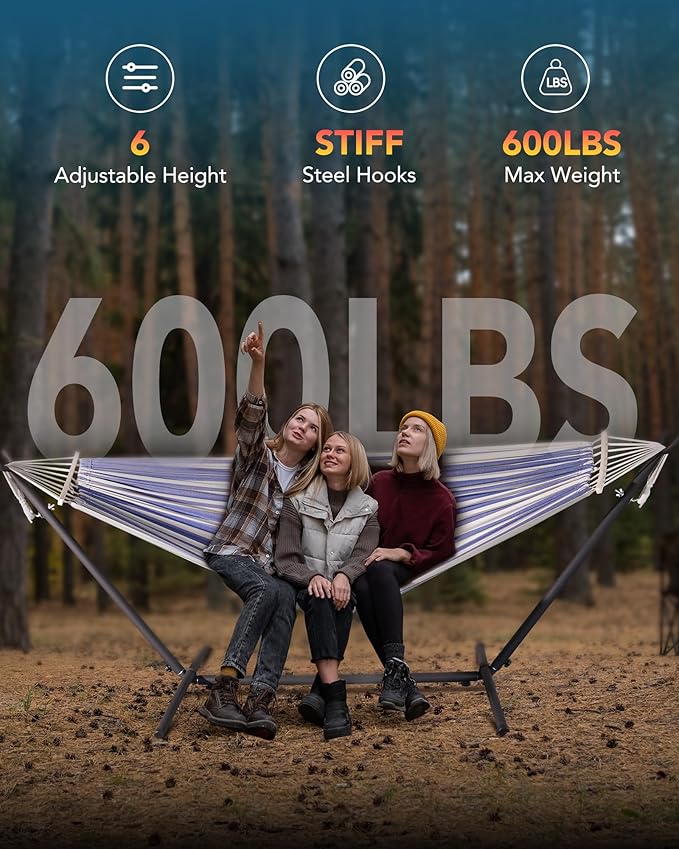 Double Hammock with Heavy-Duty Steel Stand, Easy Assembly, 600lbs Weight - Image 3