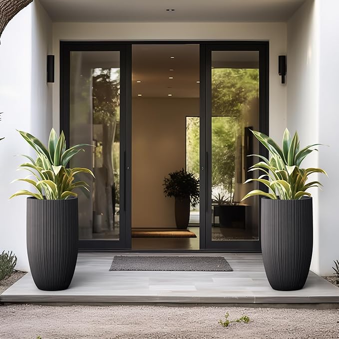 Kante 24 Inch Tall Round Concrete Planter, Large Indoor Outdoor Plant Pots - Image 3