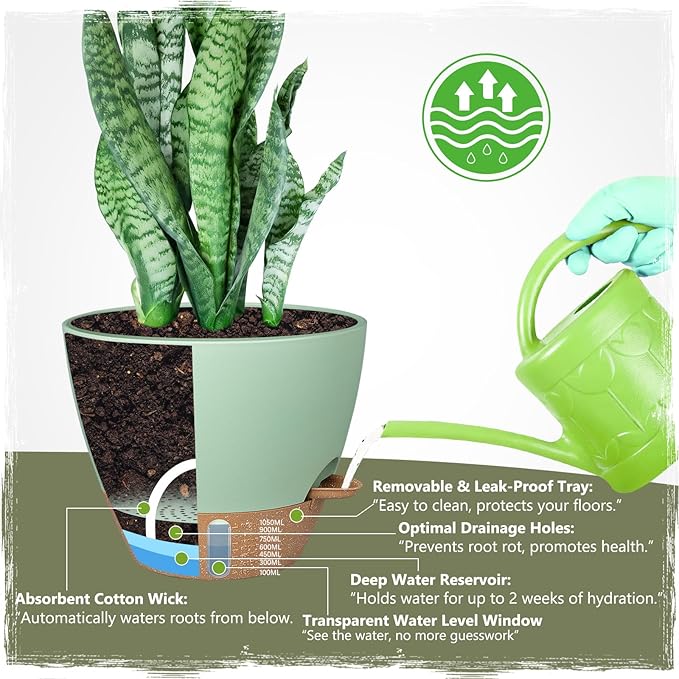 Self-Watering Pots for Indoor Plants 4 Pack, 6/8/10/12 Inch Outdoor Planters - Image 3