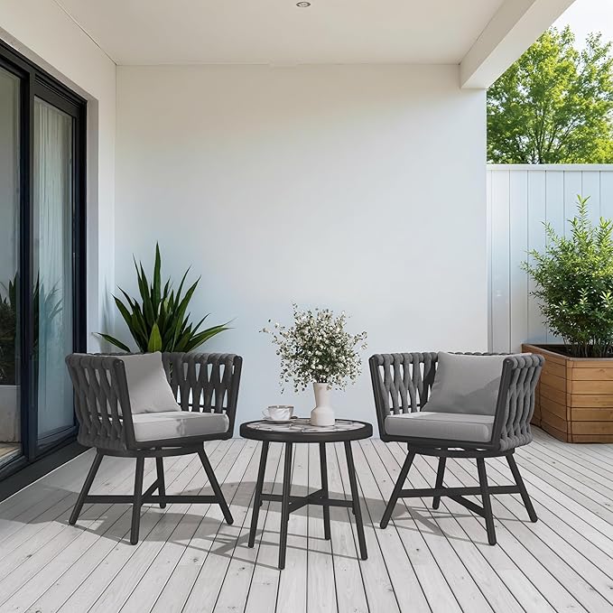 Grand patio Swivel Rope Wicker Chairs Set of 2, Patio Dining Chairs - Image 3