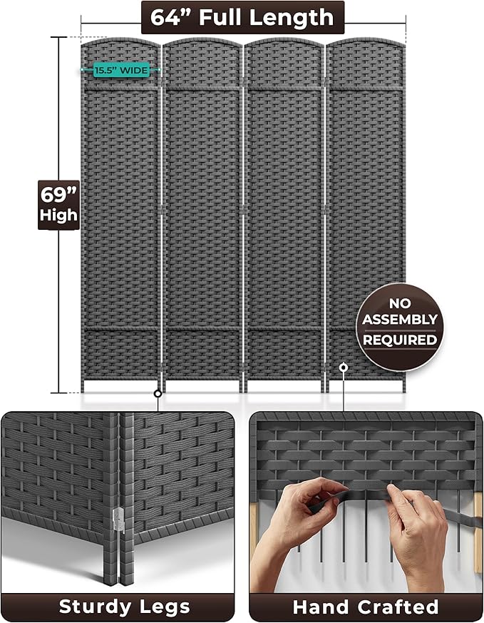 Sorbus 4 Panel Room Divider 6 ft. Tall - Image 5
