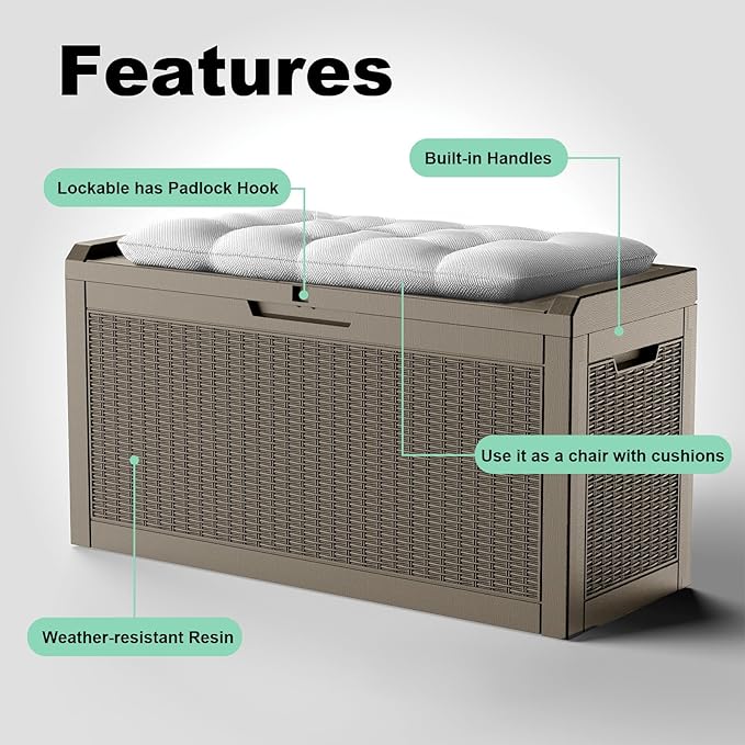 DRATO 60 Gallon Deck Box, Waterproof Resin Large Outdoor Storgae Box - Image 5