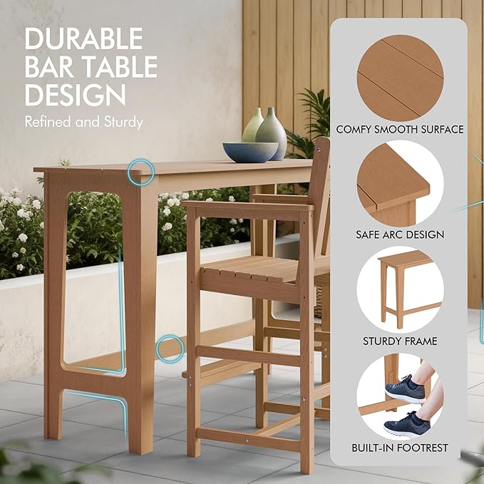 Ciokea Outdoor Bar Height Table Set of 5, Heavy-Duty All-Weather HDPE Patio Bar - Image 5