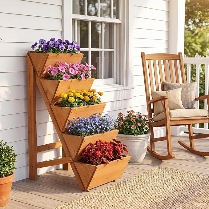 Giantex 5-Tier Wooden Vertical Raised Garden Bed, Freestanding Plant Stand - Image 2
