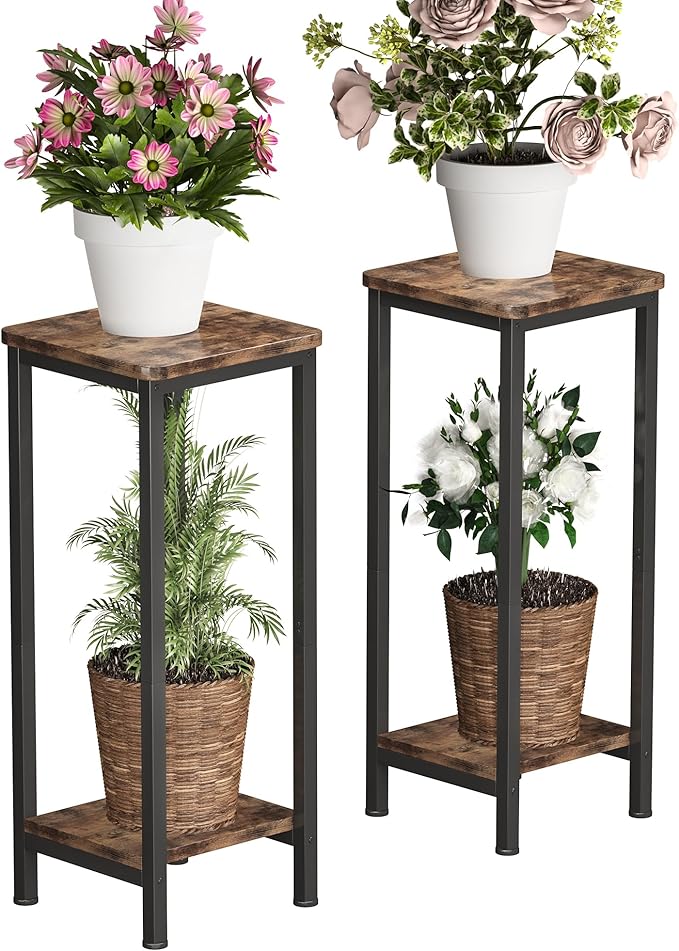 Homeiju 2-Pack Plant Stand Indoor, 2 Tier Wood Corner Plant Stand, Modern by Homeiju