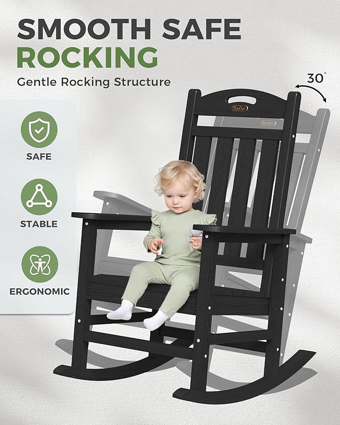 Oversized Outdoor Rocking Chairs Set of 2, High Back Porch Rocking Chair - Image 5