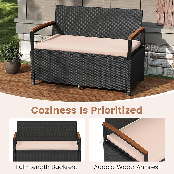 RELAX4LIFE Wicker Outdoor Storage Bench, Rattan Deck Box w/Protective Liner - Image 6