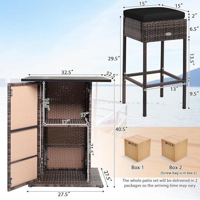 Tangkula 5 Piece Outdoor Rattan Bar Set, Patio Bar Furniture - Image 6