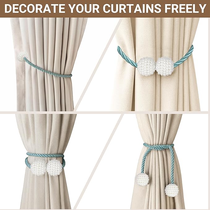 Hion Magnetic Curtain Tiebacks Blue 6 Pack, Curtain Tiebacks Buckles Holdbacks - Image 5