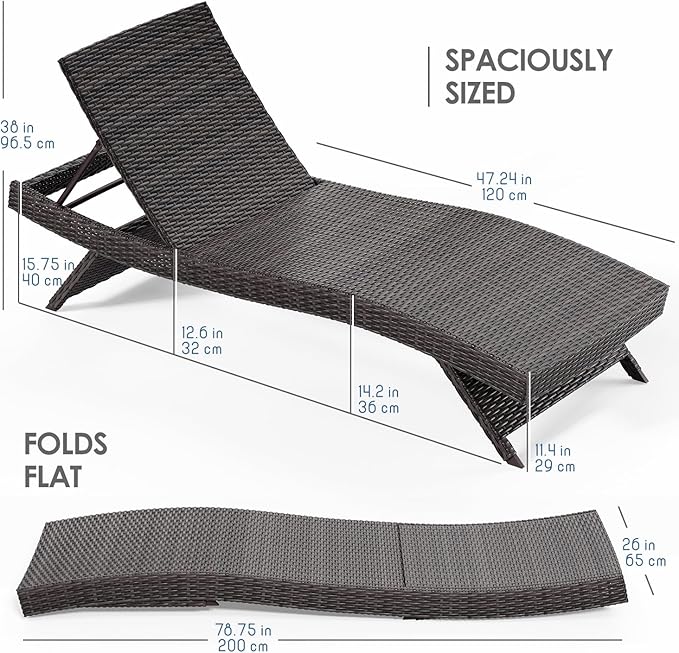 Nestl Chaise Lounge Chair Outdoor Set of 2, Wicker Patio Lounge Chair, Outdoor - Image 2