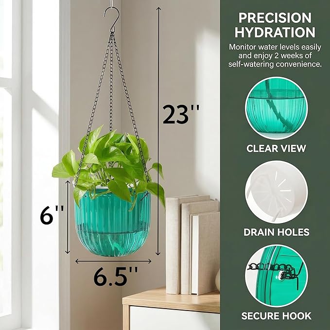 3 Pack Self Watering Hanging Planters, 6.5 Inch Hanging Flower Pot - Image 2