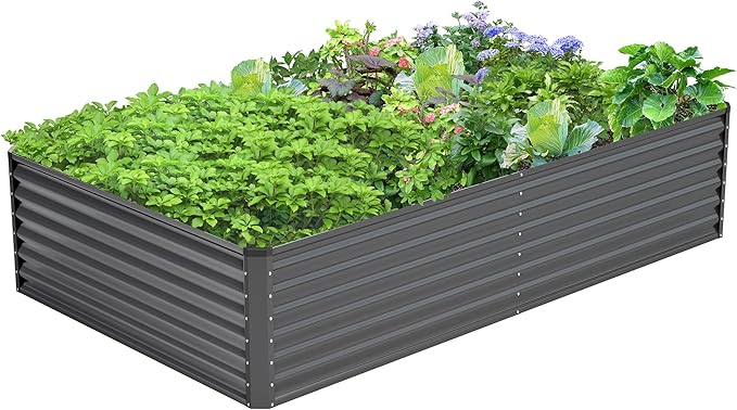 8x4x2FT Galvanized Raised Garden Bed, Galvanized Planter Boxes Outdoor by AyenGuard