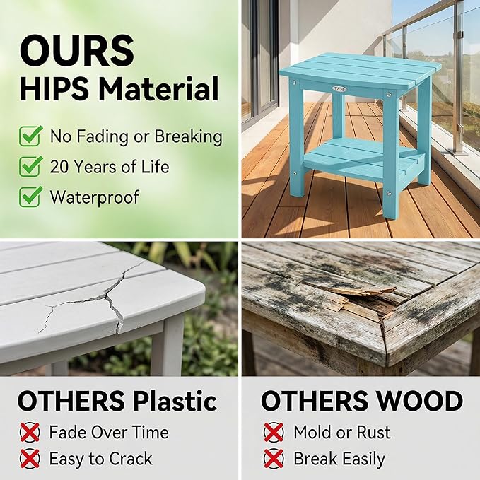 Y&M Outdoor Side Table, HIPS Adirondack Small Double Layer Table, Waterproof - Image 7