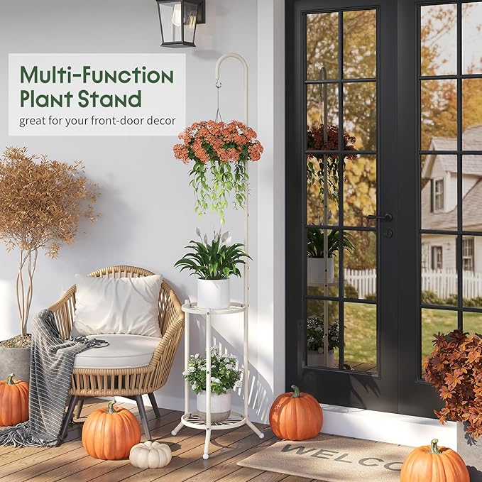 2-Tier Hanging Plant Stand Indoor and Outdoor, Space-Saving Iron Planter Shelves - Image 6
