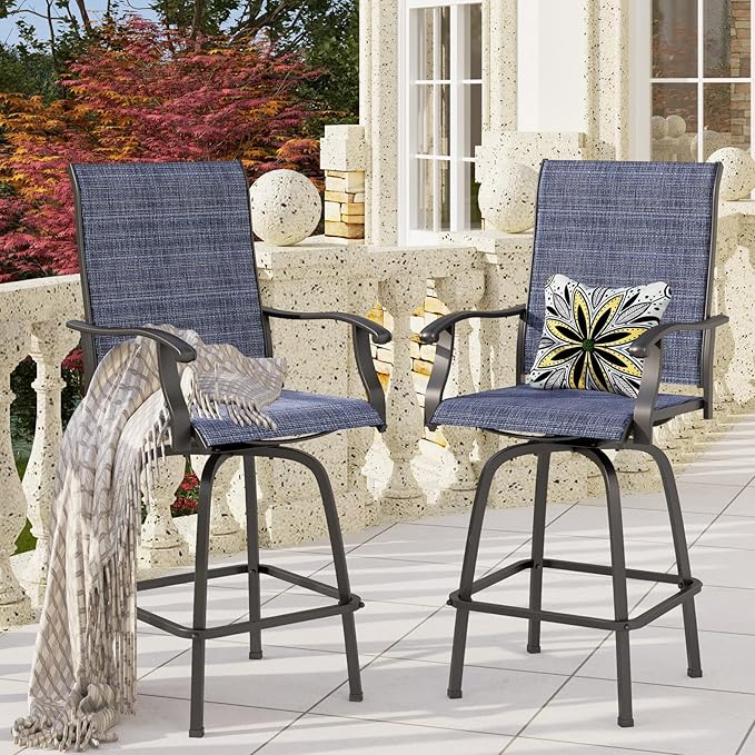 PHI VILLA Outdoor Swivel Bar Stools Set of 6, Bar Height Patio Chairs Furniture - Image 2