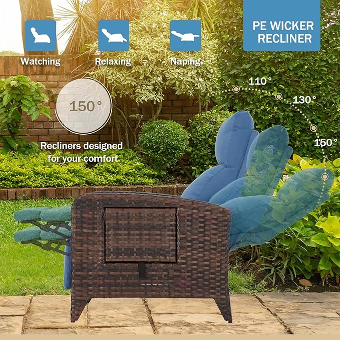 Outdoor Recliner Chairs Set of 2 Reclining Patio Chairs - Image 3