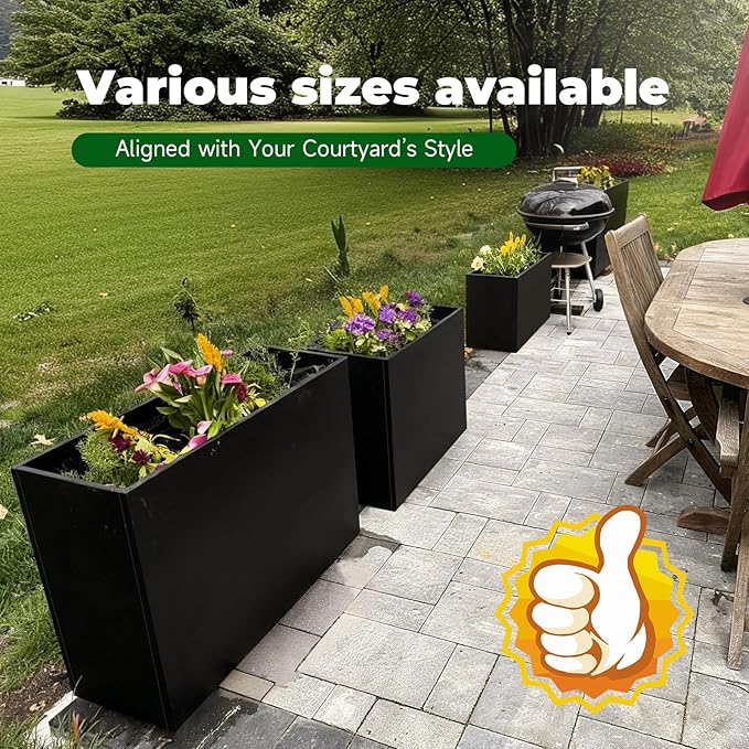 Black Metal Heavy Planter 32" x 15" x 24"for Outdoor Plants Metal Rectangle - Image 5