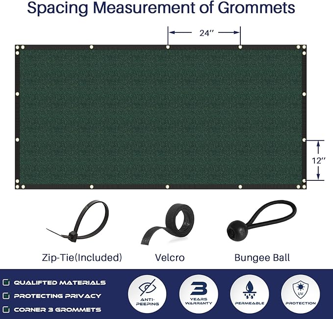 WINDSCREEN4LESS 6' x 3' Privacy Fence Screen in Green W/ Brass Grommet 85% - Image 6