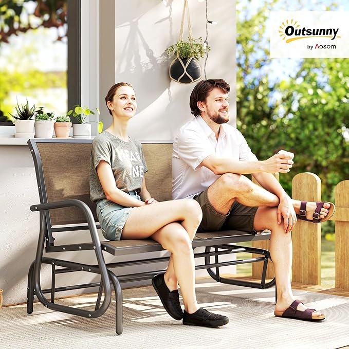 Outsunny 2-Person Outdoor Glider Bench, Patio Double Swing Rocking Chair - Image 2