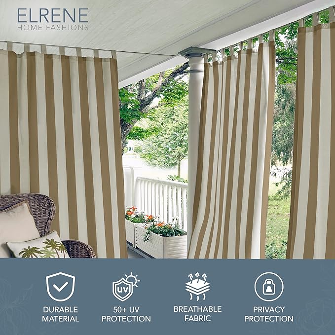 Elrene Home Fashions Highland Stripe Indoor/Outdoor Curtain Panel, 50 inches X - Image 2