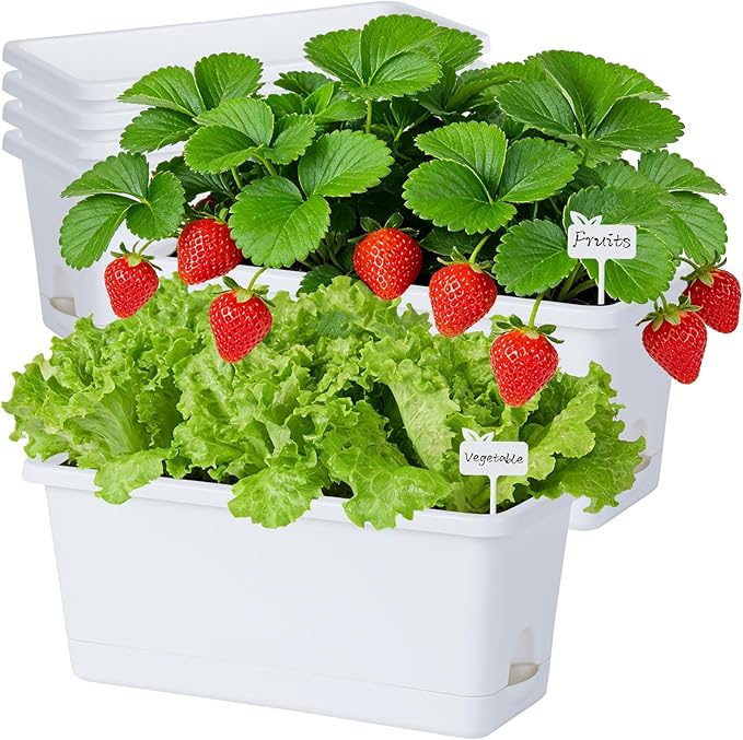 Window Box Planter 6 Packs, 13.8 Inches Rectangle Flower Pots by Oliz