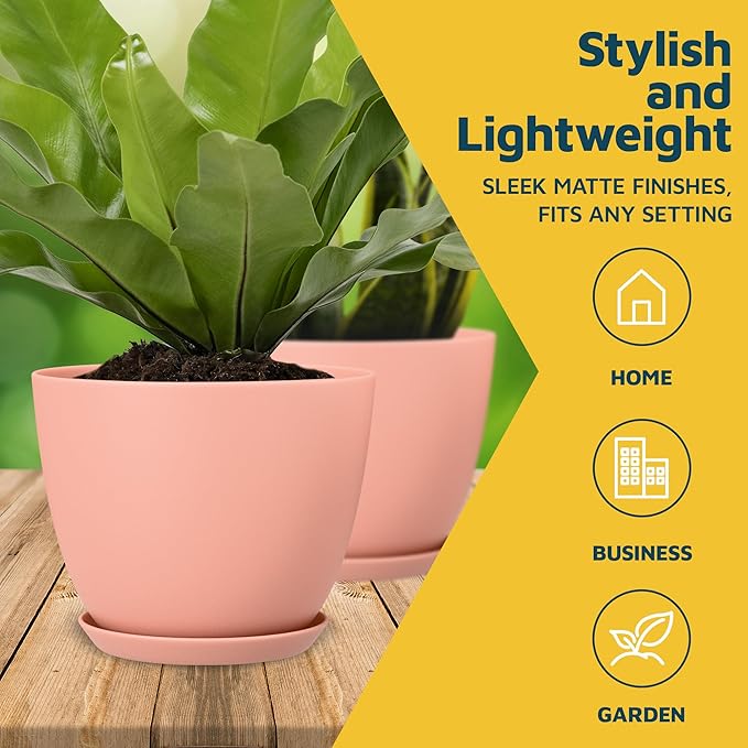 Pink Plant Pots with Drainage Holes & Saucers 15 Pack, Indoor & Outdoor - Image 3