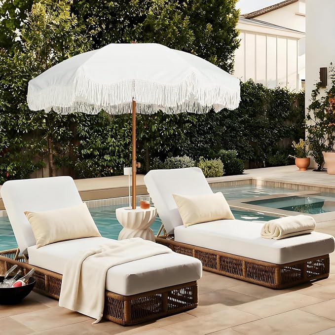 AMMSUN Boho Fringe Umbrella Outdoor Patio, 6.5ft UPF50+ Picnic Umbrella - Image 7