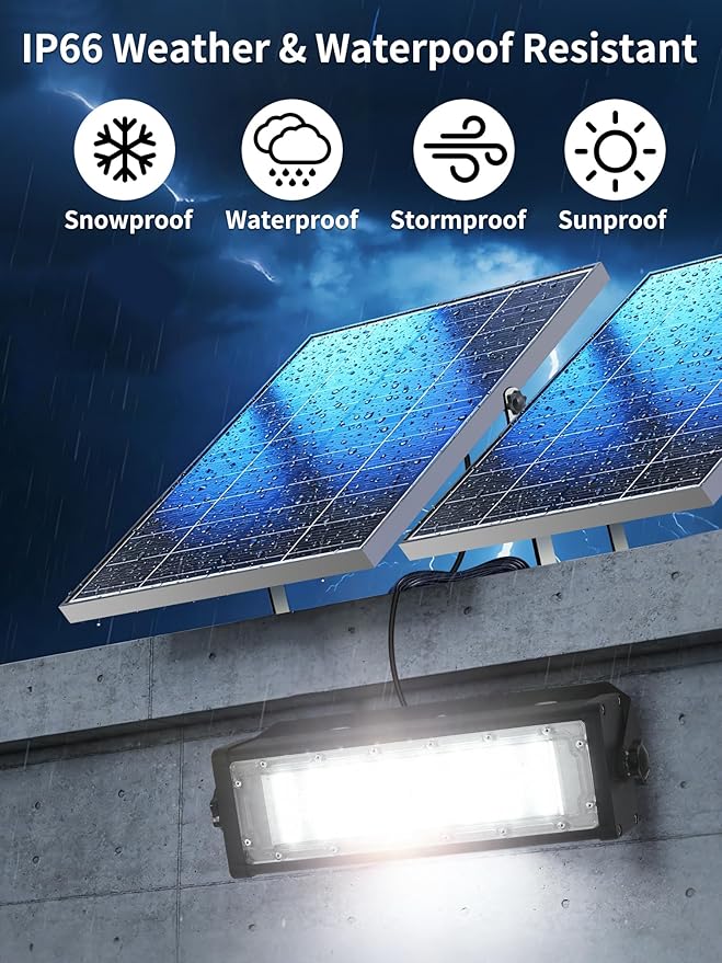 WERISE Solar Flood Lights Outdoor Waterproof IP66, 3600 Lumen 6500K LED - Image 3
