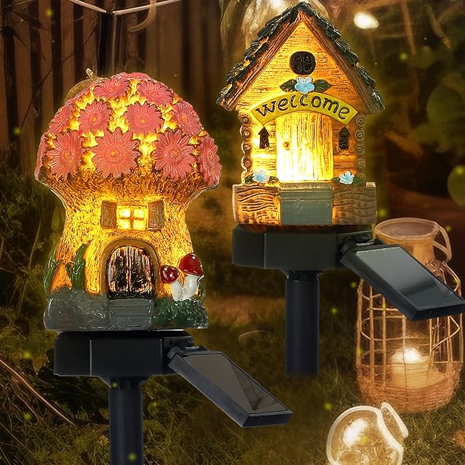 2 Pack Mushroom Fairy House Solar Light Spring Outdoor Garden Home Statue LED by Rossesay