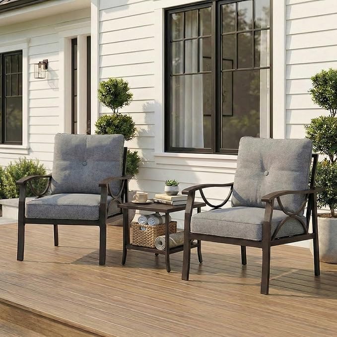 RoyalCraft Outdoor Patio Furniture Set, 3 Pieces Metal Patio Conversation Set by Bringyoubetterlife