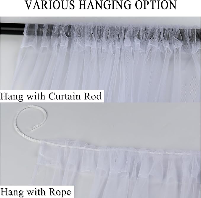 10 x 10 ft Outdoor White Tulle Backdrop Curtains Waterproof Voile Sheer Screen - Image 4