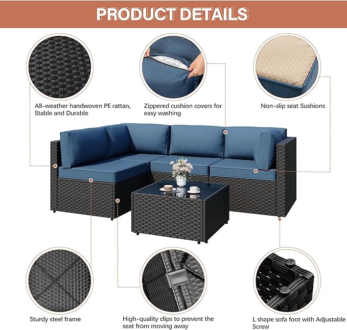 JAMFLY Patio Furniture Sets, 5-Piece Outdoor Patio Furniture - Image 5